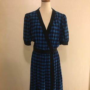 Nipon Boutique Blue/Black Checker Midi Wrap Dress